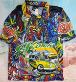 VW KOMBI CARTOON "just choofin along" - SHORT SLEEVE - Fishing style polo shirt - IN STOCK