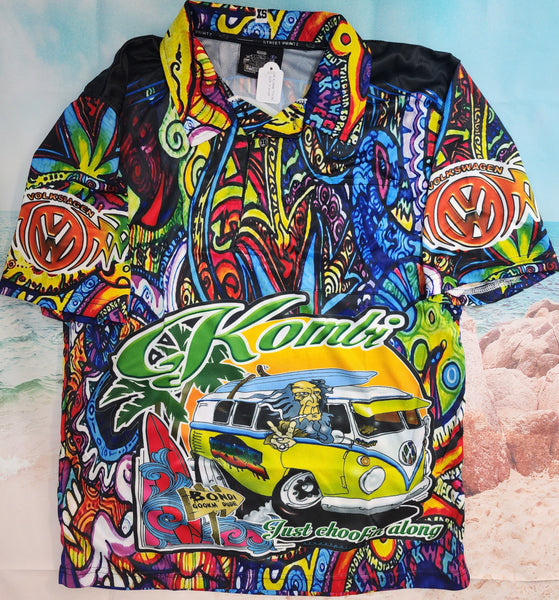 VW KOMBI CARTOON - "just choofin along" - SHORT SLEEVE - Fishing style polo shirt - PRE ORDER